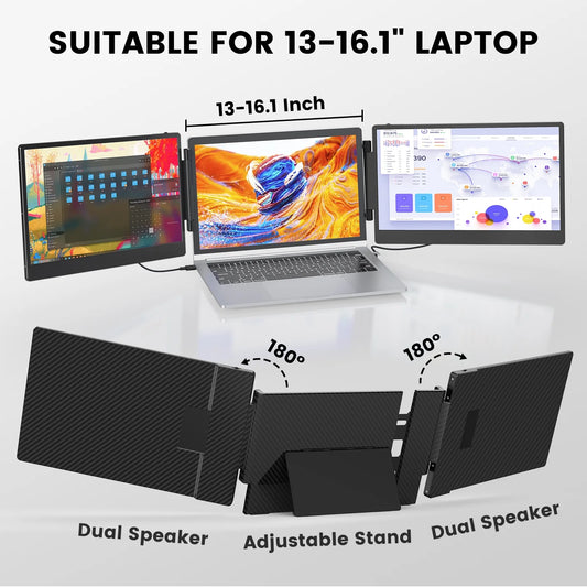 Laptop dual screen extender 14 inch with integrated speakers - triple display