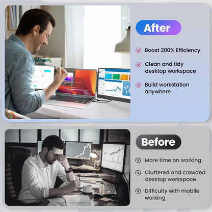 Dual monitor laptop screen extender 14 inch attached to laptop - front view