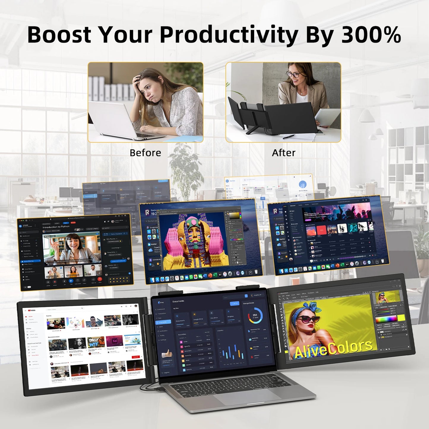 Dual monitor laptop screen extender for remote work and business travel