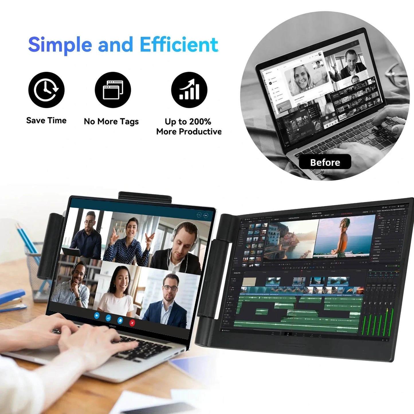 Laptop dual screen with single portable monitor - compact design