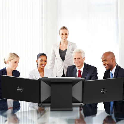 Portable laptop screen with triple monitor configuration and stand