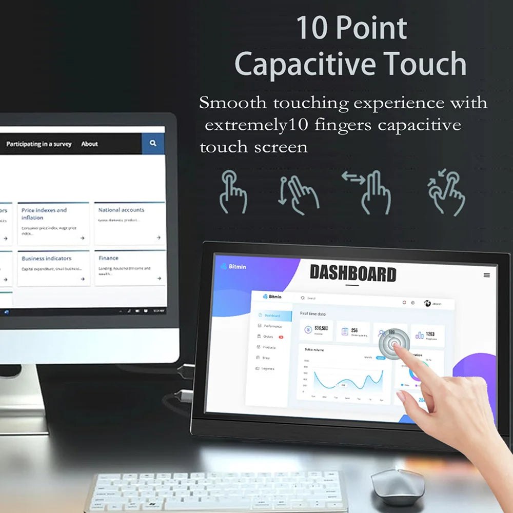 Touch screen portable monitor with 1080p FHD IPS display