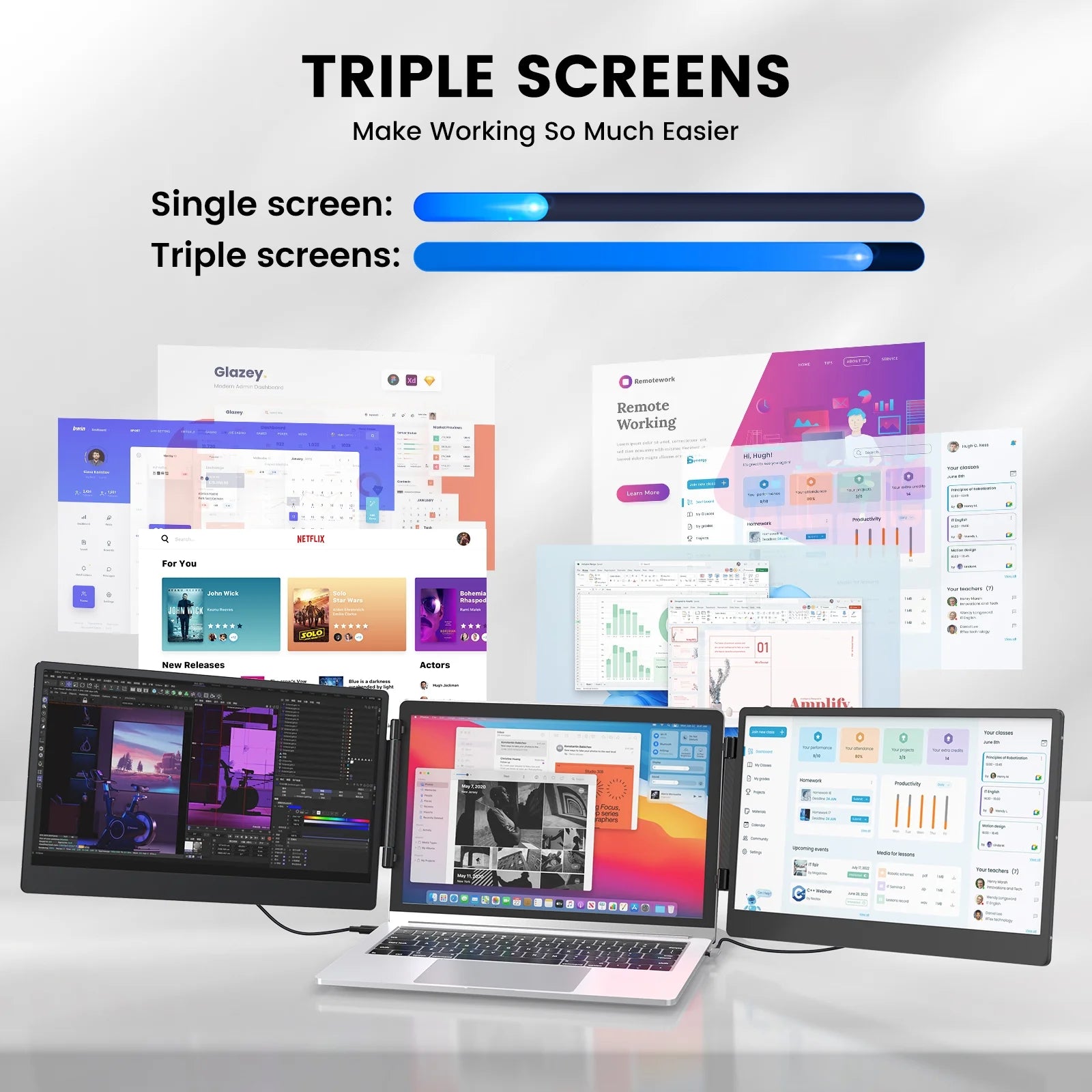 Portable laptop screen extender showing dual speakers and adjustable stand