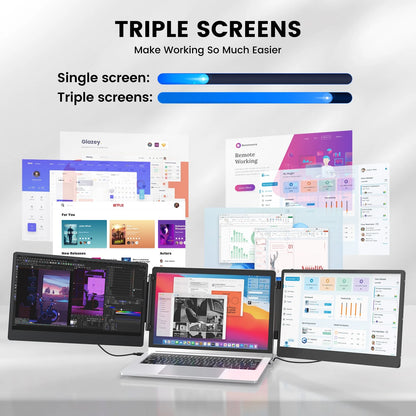 Portable laptop screen extender showing dual speakers and adjustable stand