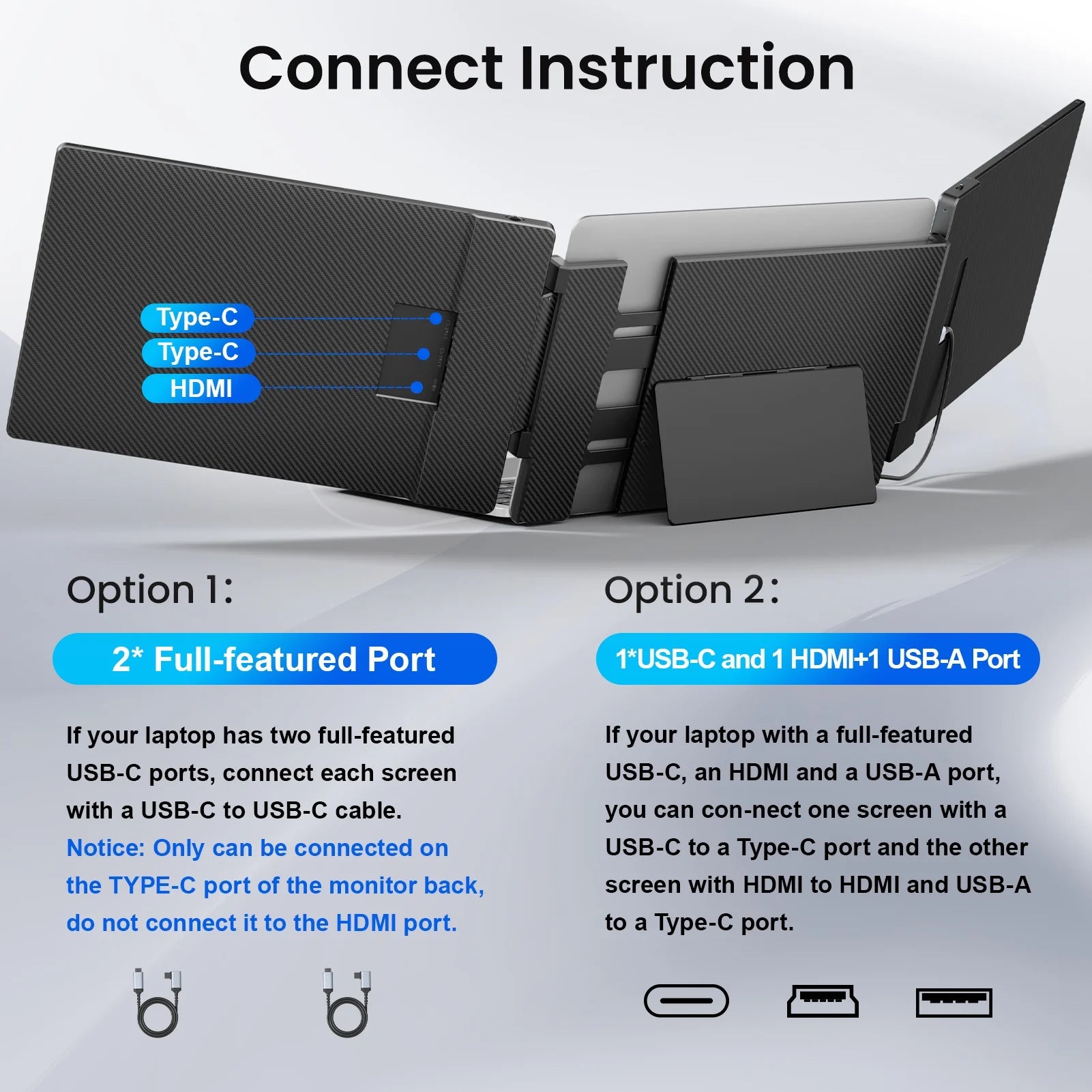Laptop screen extender dual monitor showing rotation and viewing angles